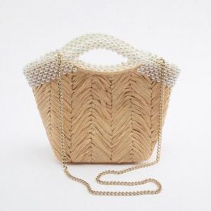 Fashion Pearls Handmade Straw Paper Handbags